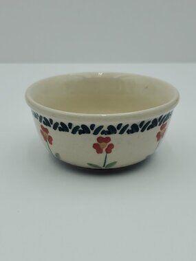 Polish Pottery Red Daisy Dip Sauce Condiment Bowl Red Daisies Dipping Bowl